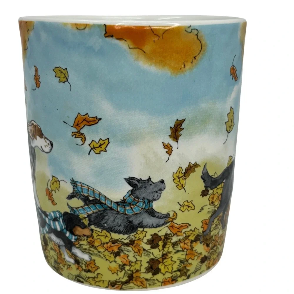 Pier 1 Park Avenue Puppies 22oz Dog Mug Stoneware‎ Autumn Dogs Coffee Tea Cup